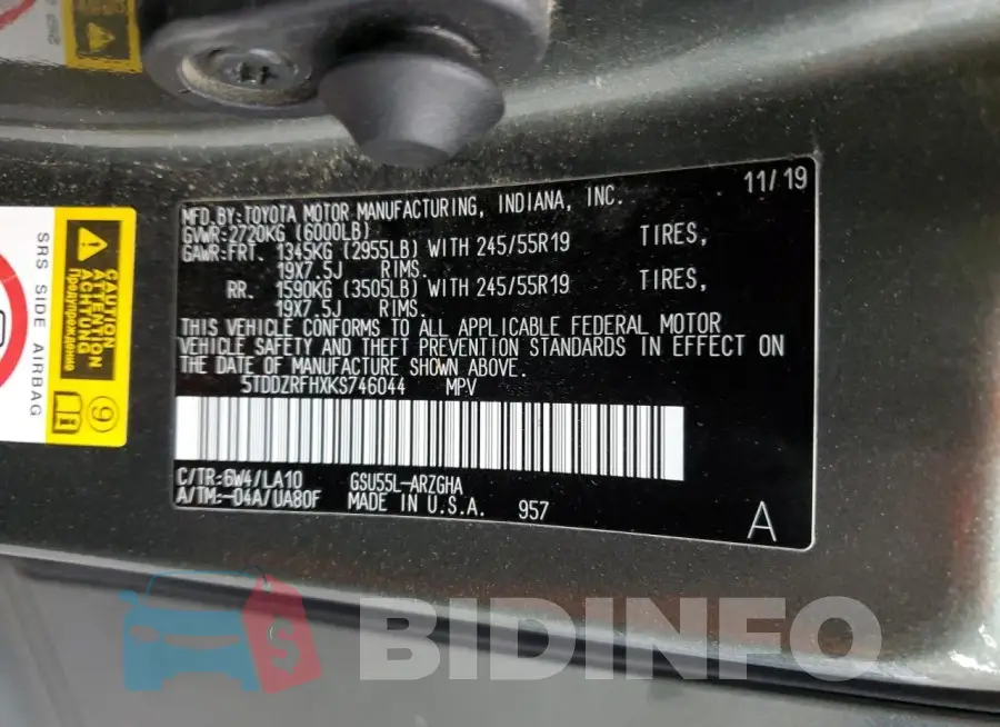 5TDDZRFHXKS746044 Photo# 14