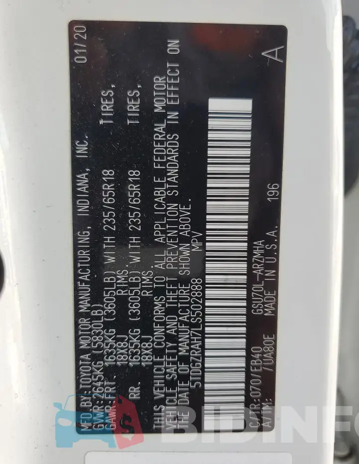 5TDGZRAH7LS502888 Photo# 13
