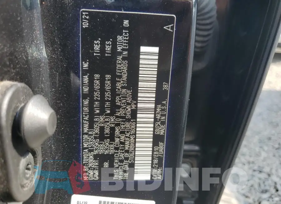 5TDGZRBHXMS160661 Photo# 13