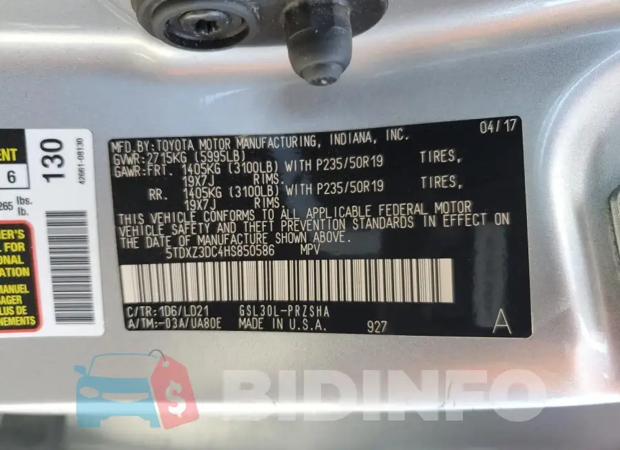 5TDXZ3DC4HS850586 Photo# 14