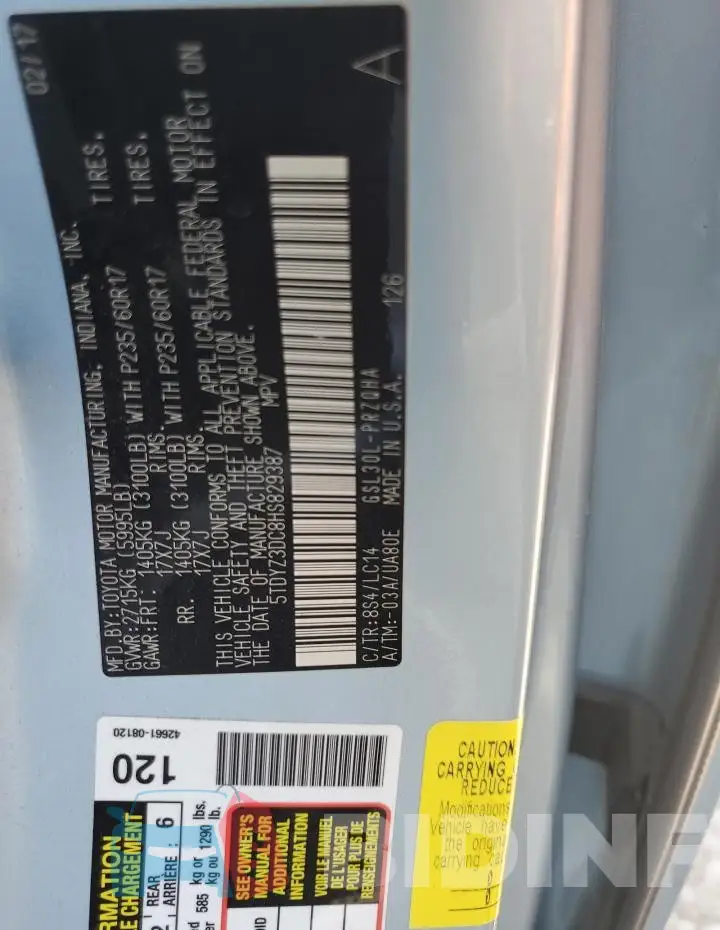 5TDYZ3DC8HS829387 Photo# 12