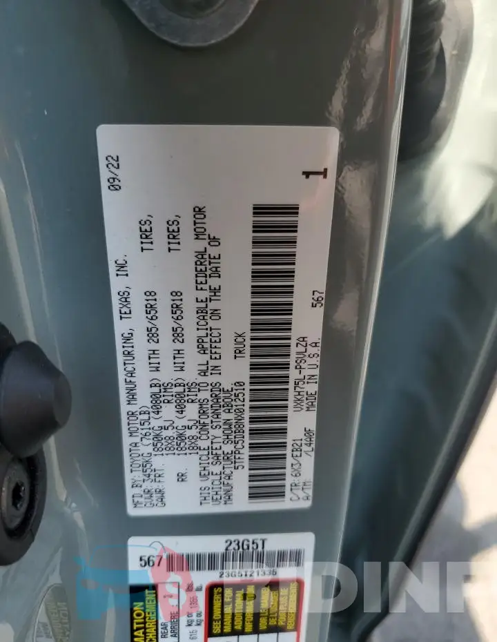 5TFPC5DB8NX012510 Photo# 12