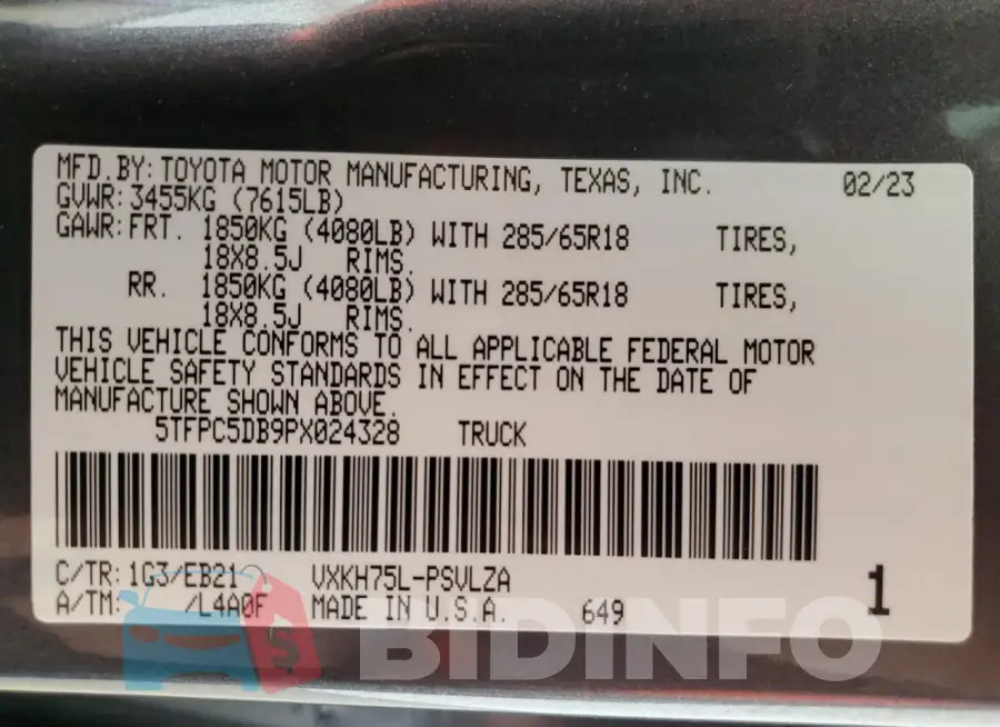 5TFPC5DB9PX024328 Photo# 12