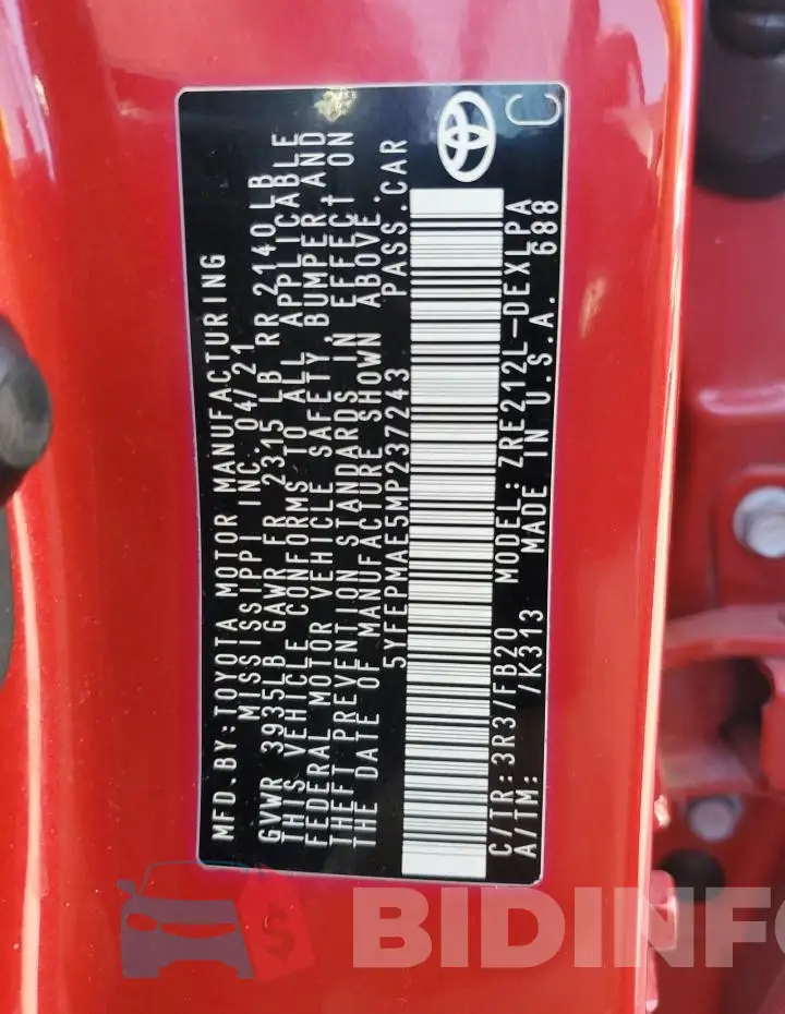 5YFEPMAE5MP237243 Photo# 12