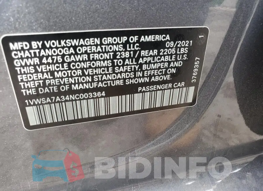 1VWSA7A34NC003364 Photo# 12