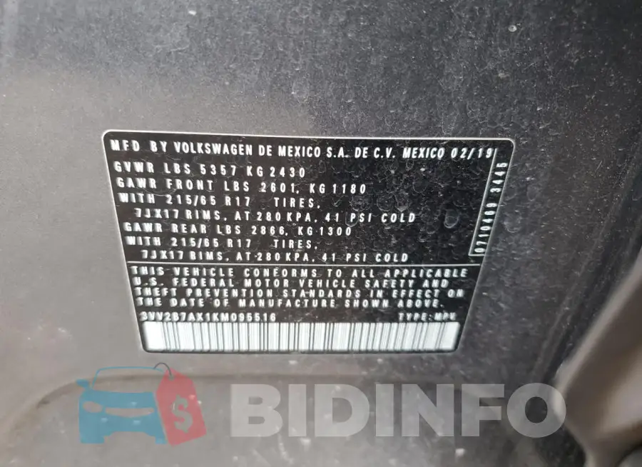 3VV2B7AX1KM095516 Photo# 14