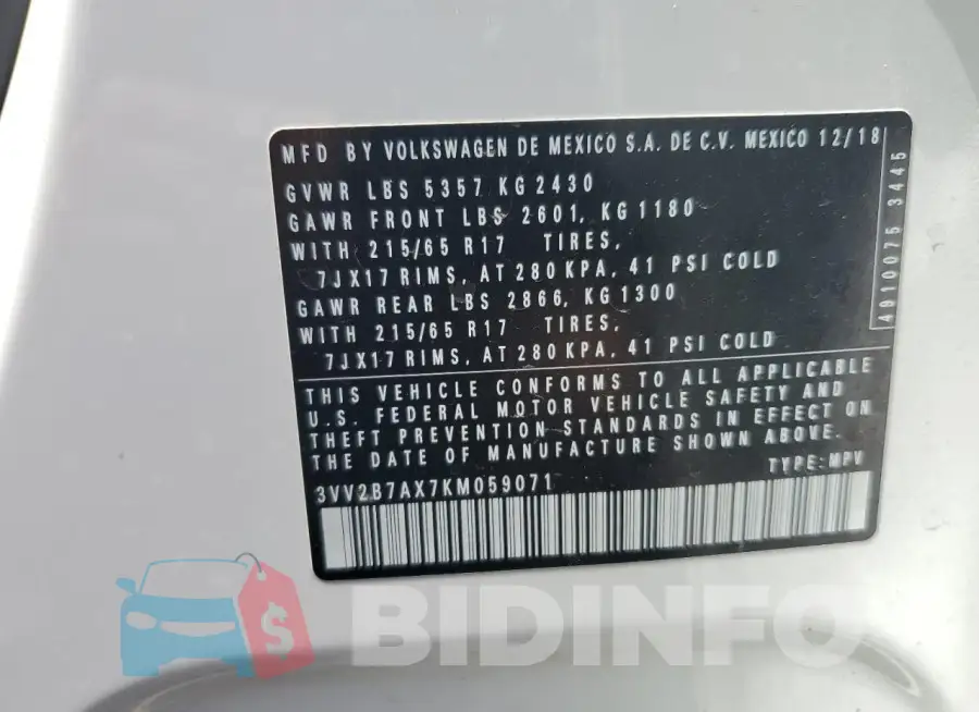 3VV2B7AX7KM059071 Photo# 12