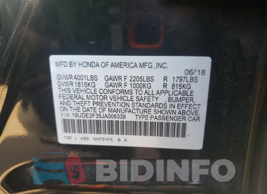 19UDE2F35JA006339 Photo# 12
