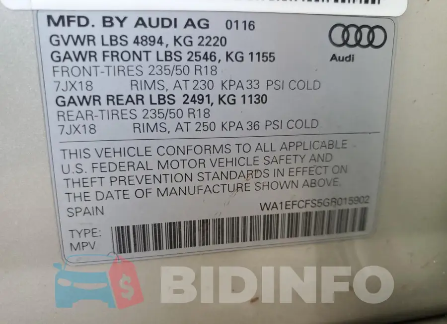 WA1EFCFS5GR015902 Photo# 13