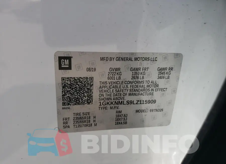 1GKKNMLS9LZ115909 Photo# 13