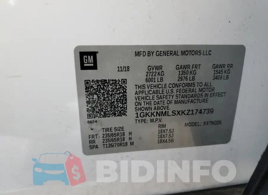 1GKKNMLSXKZ174739 Photo# 13