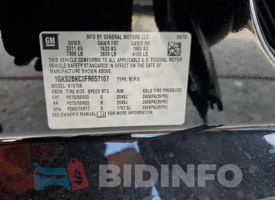 1GKS2BKC0FR657167 Photo# 14