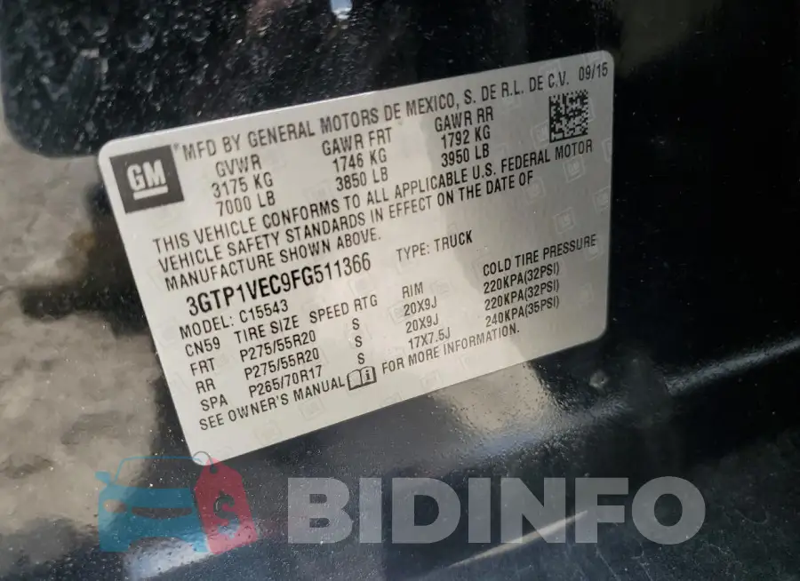 3GTP1VEC9FG511366 Photo# 12