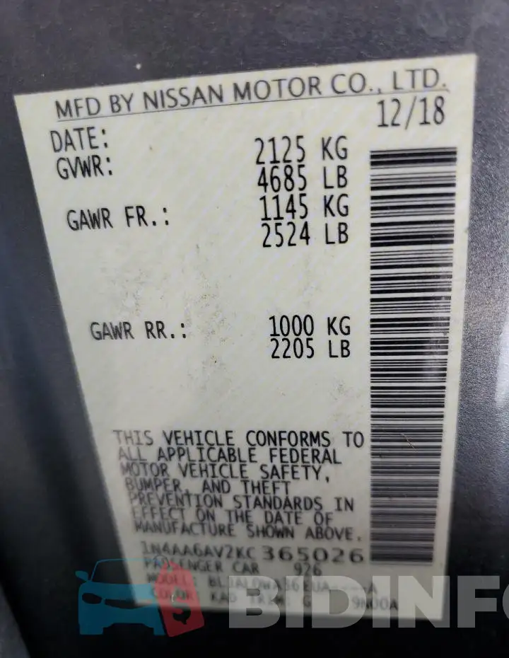 1N4AA6AV2KC365026 Photo# 13
