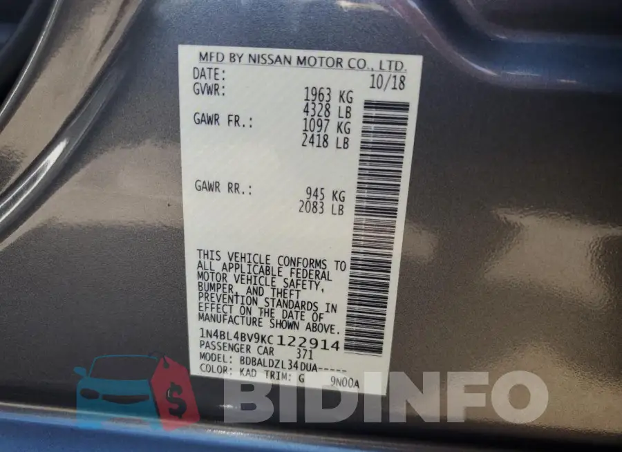 1N4BL4BV9KC122914 Photo# 12