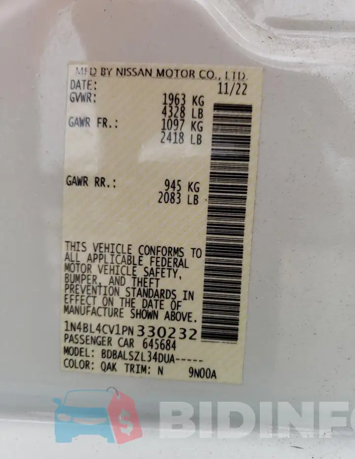 1N4BL4CV1PN330232 Photo# 12