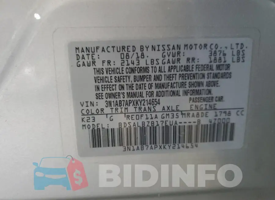 3N1AB7APXKY214654 Photo# 13