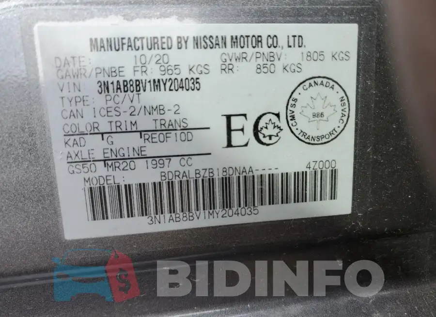 3N1AB8BV1MY204035 Photo# 12