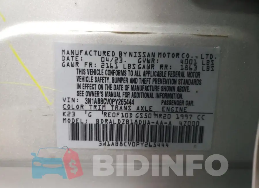 3N1AB8CV0PY265444 Photo# 12