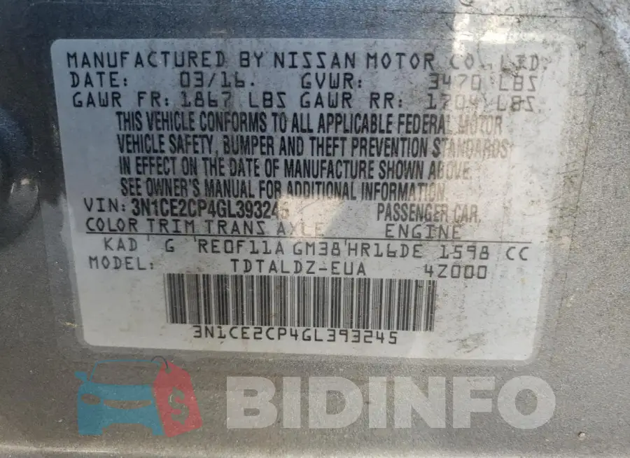 3N1CE2CP4GL393245 Photo# 12
