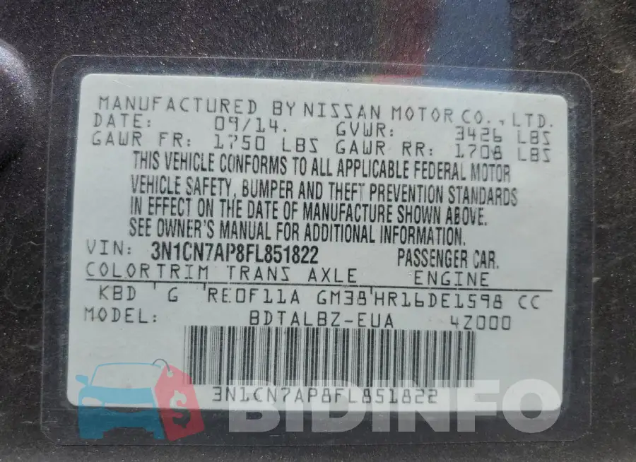 3N1CN7AP8FL851822 Photo# 13