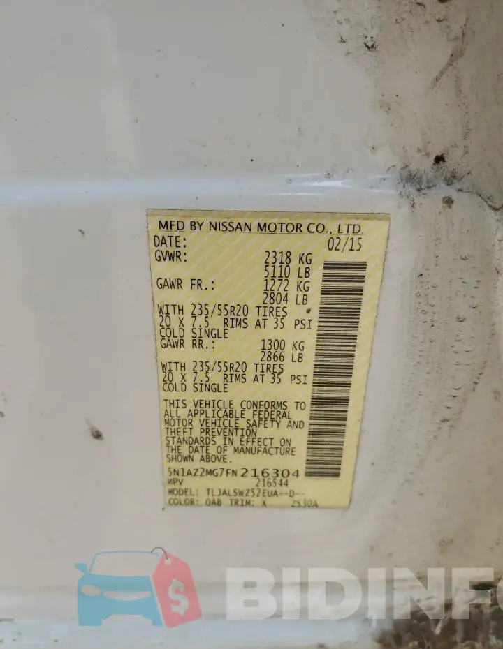 5N1AZ2MG7FN216304 Photo# 13