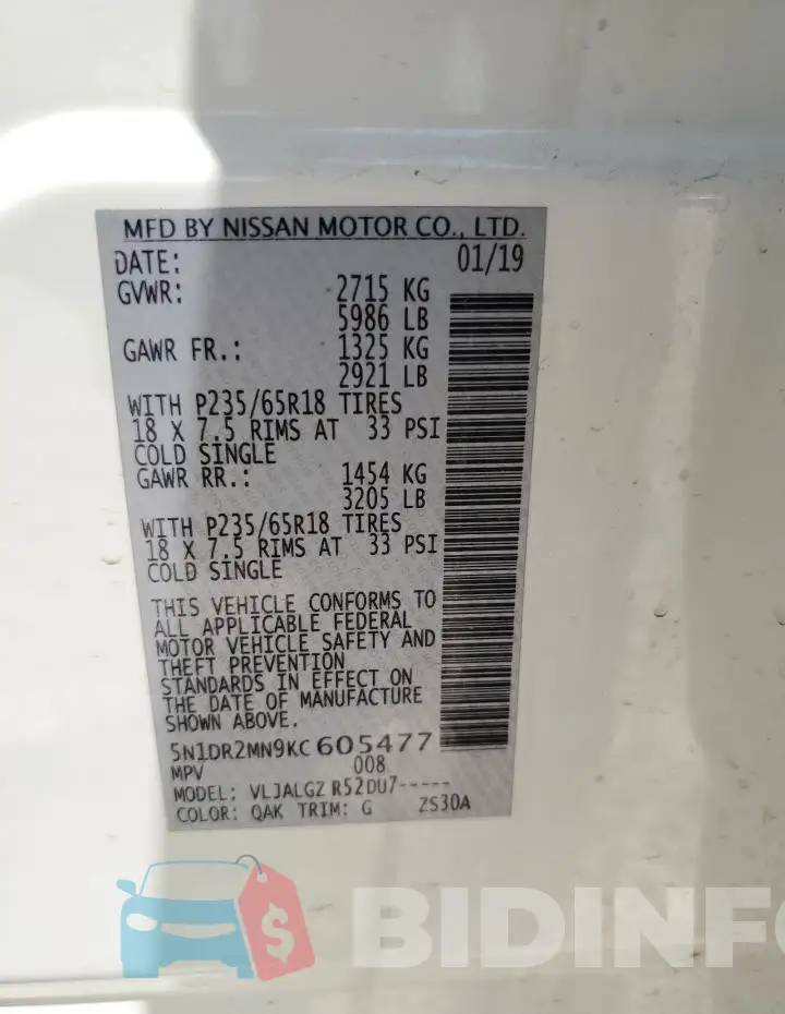 5N1DR2MN9KC605477 Photo# 13