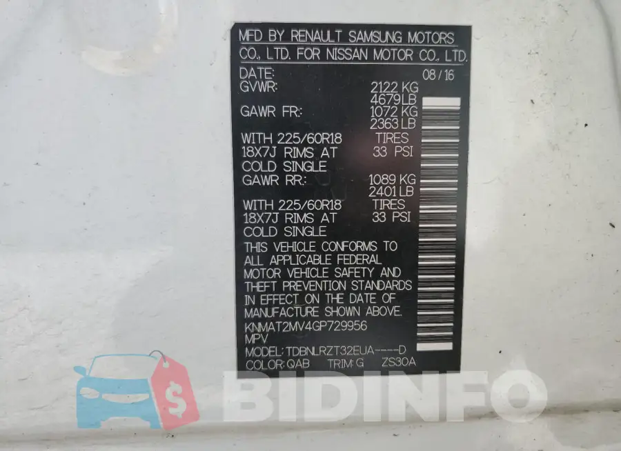 KNMAT2MV4GP729956 Photo# 14