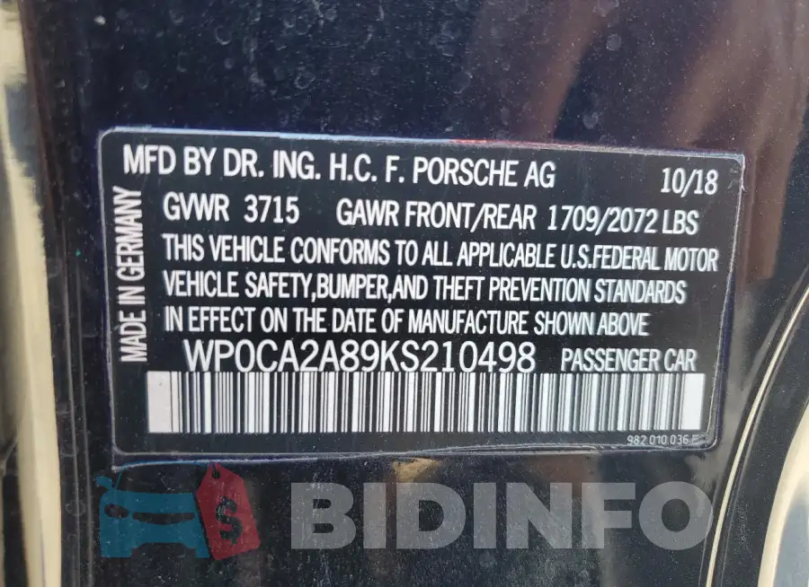 WP0CA2A89KS210498 Photo# 12