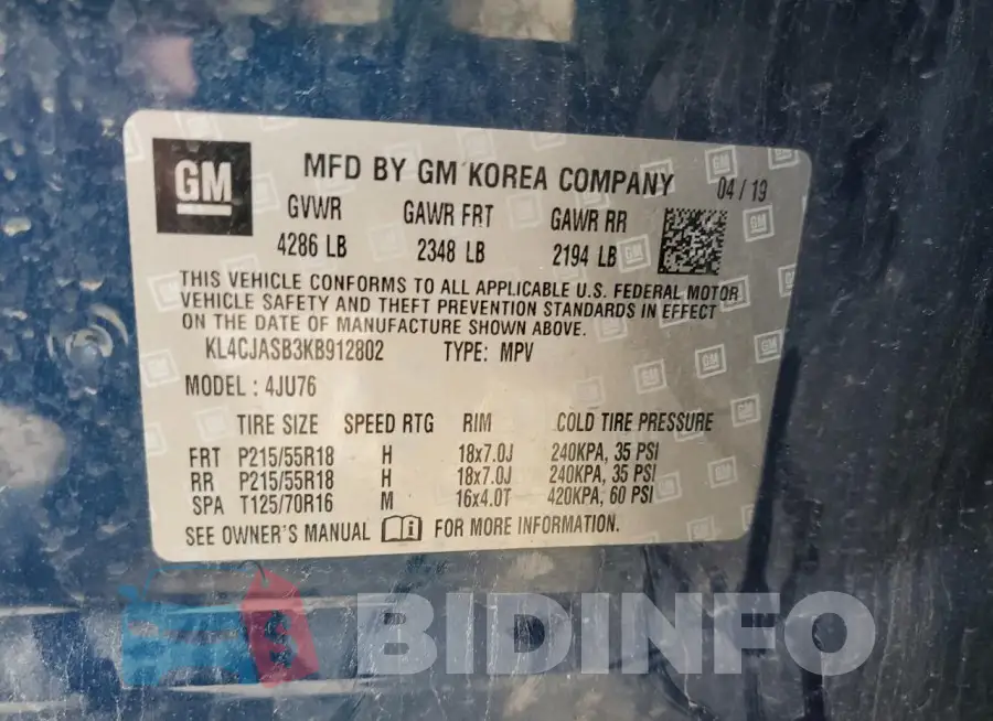 KL4CJASB3KB912802 Photo# 12