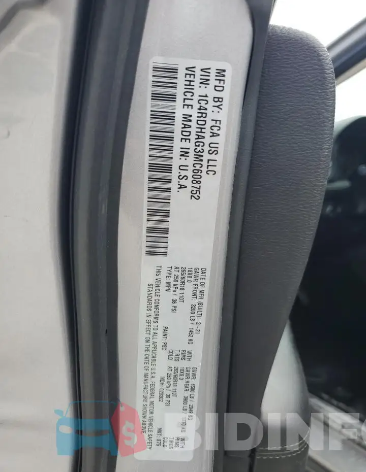 1C4RDHAG3MC608752 Photo# 13