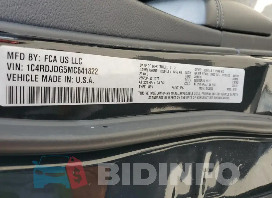 1C4RDJDG5MC641822 Photo# 13