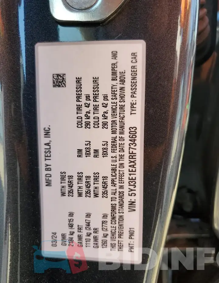 5YJ3E1EAXRF734603 Photo# 13