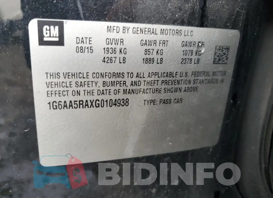 1G6AA5RAXG0104938 Photo# 12