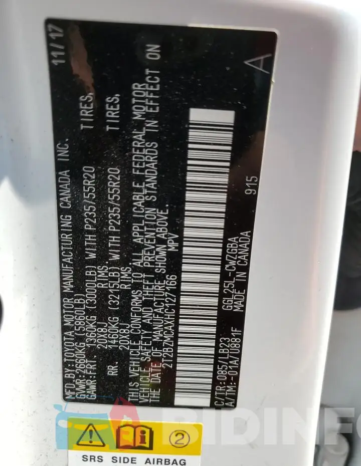 2T2BZMCAXHC127166 Photo# 14