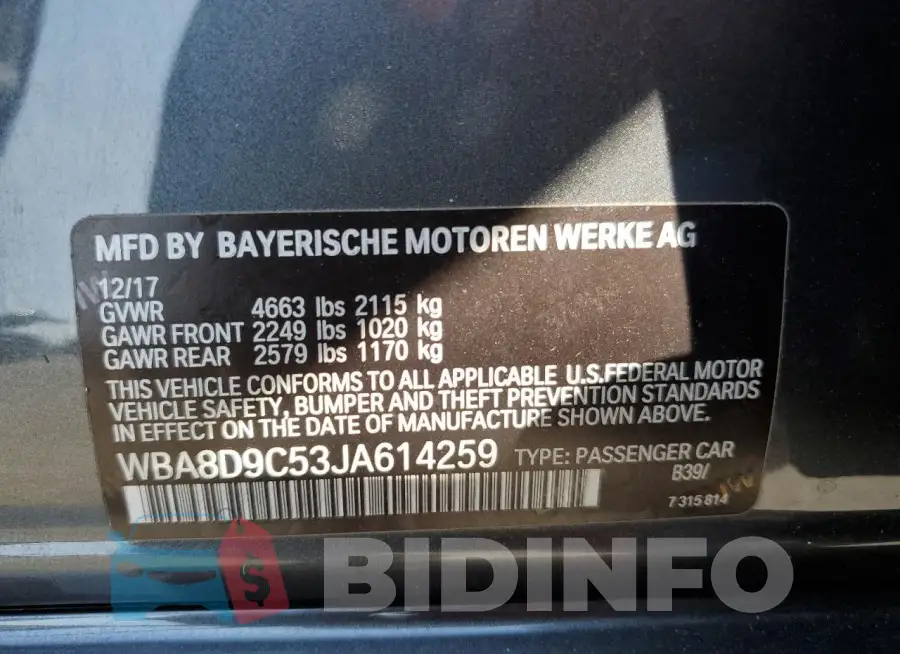 WBA8D9C53JA614259 Photo# 12