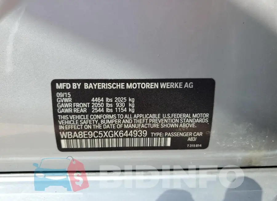 WBA8E9C5XGK644939 Photo# 12