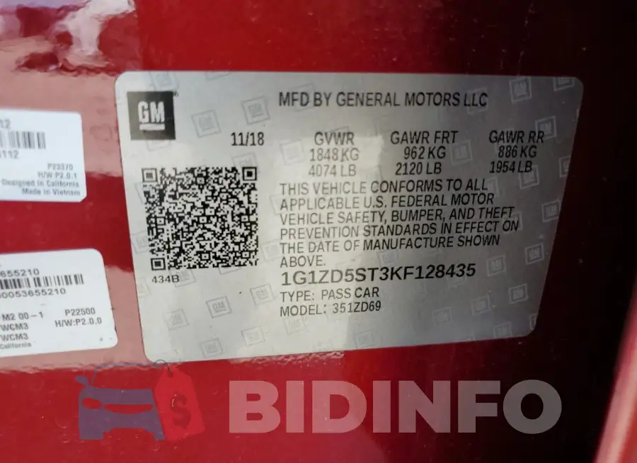 1G1ZD5ST3KF128435 Photo# 12