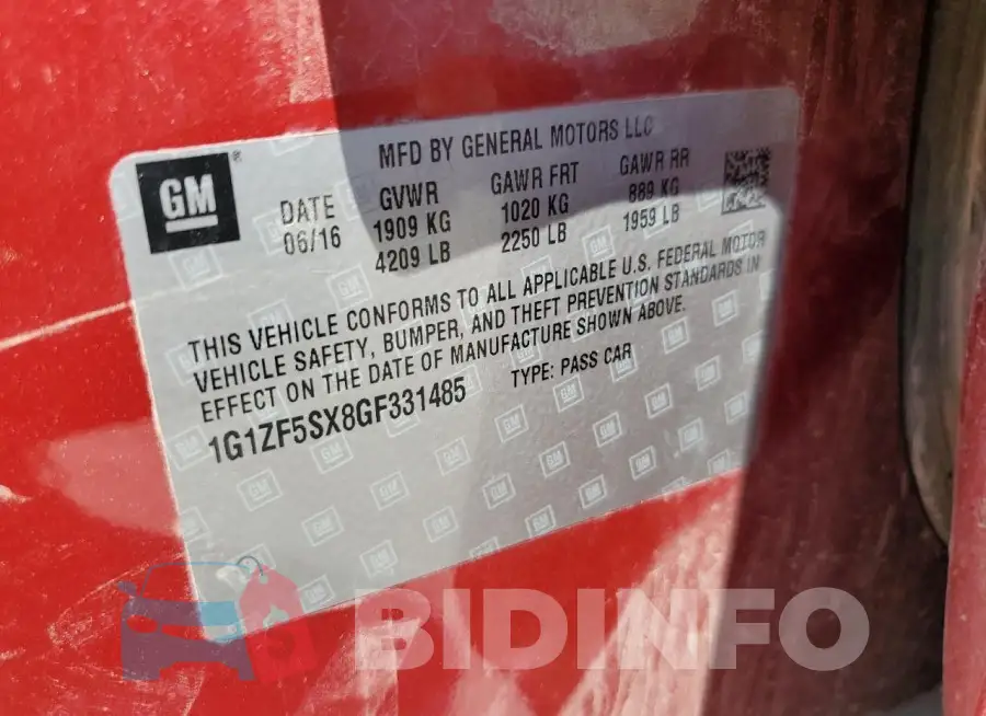1G1ZF5SX8GF331485 Photo# 13