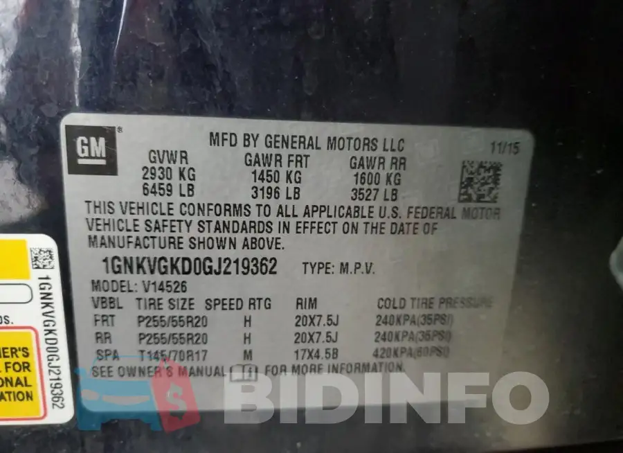 1GNKVGKD0GJ219362 Photo# 13