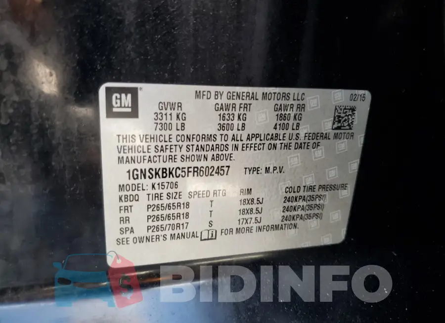 1GNSKBKC5FR602457 Photo# 13