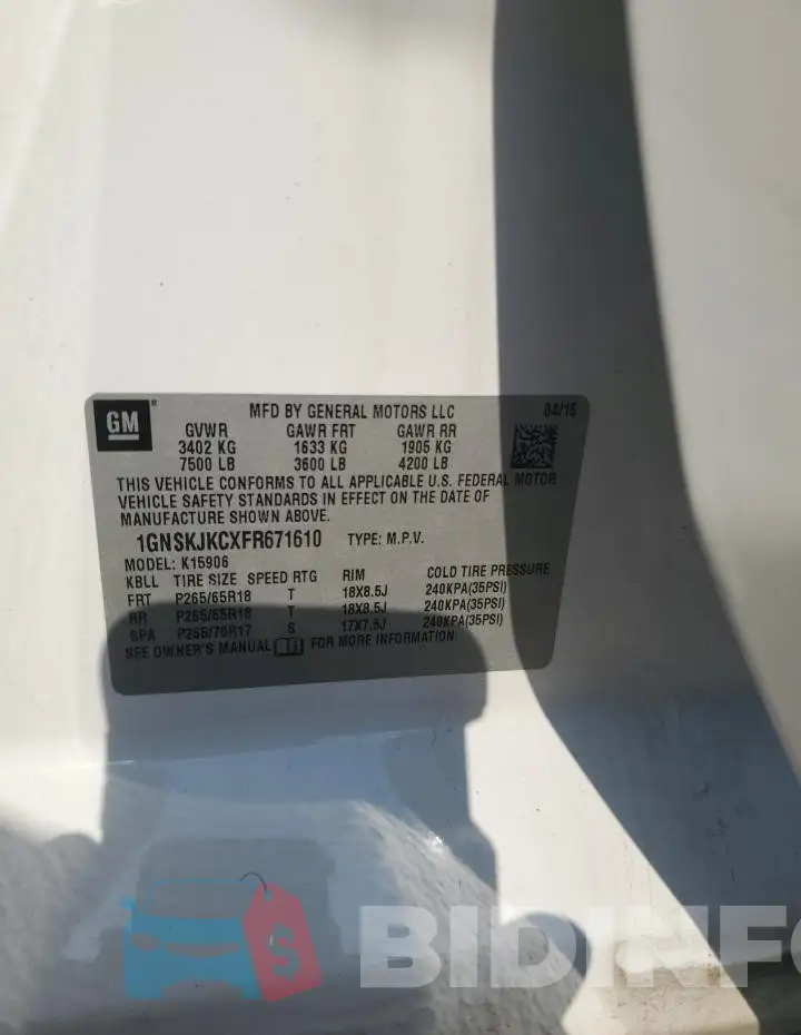 1GNSKJKCXFR671610 Photo# 13
