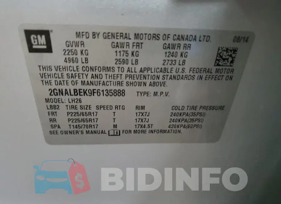 2GNALBEK9F6135888 Photo# 13