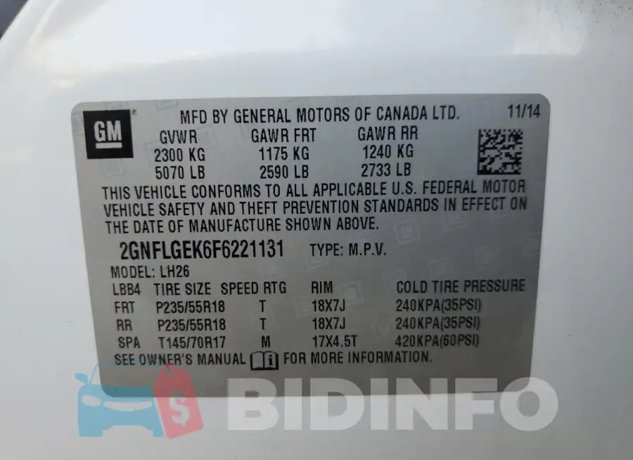2GNFLGEK6F6221131 Photo# 13