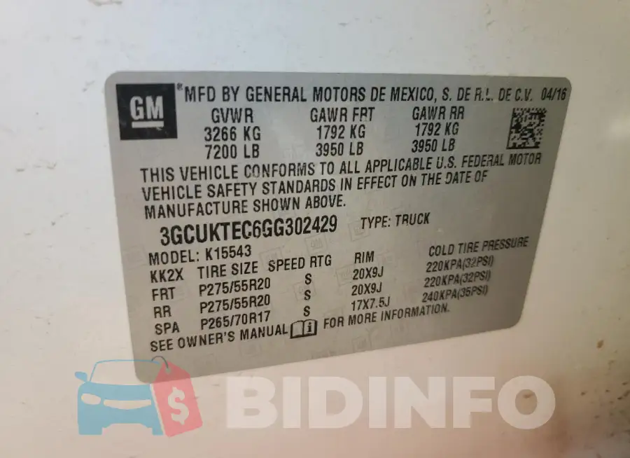 3GCUKTEC6GG302429 Photo# 13