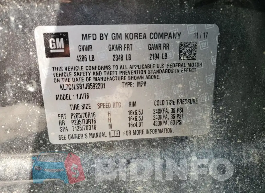 KL7CJLSB1JB592201 Photo# 12