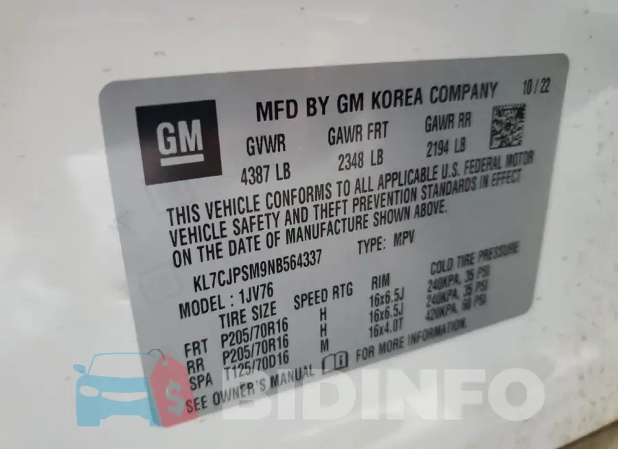 KL7CJPSM9NB564337 Photo# 13