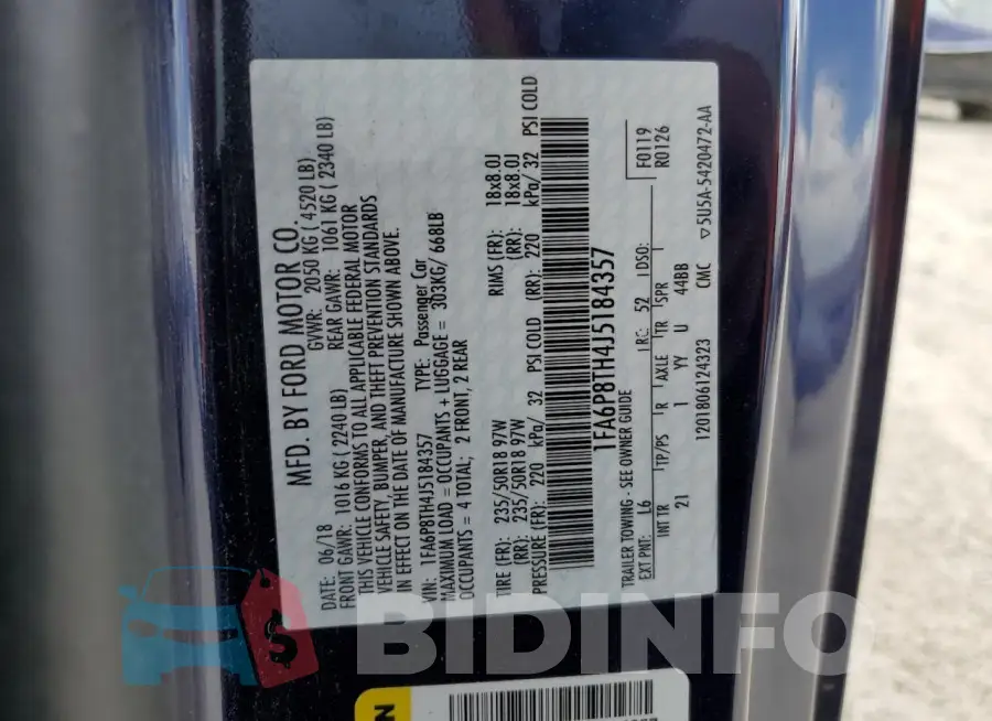 1FA6P8TH4J5184357 Photo# 12