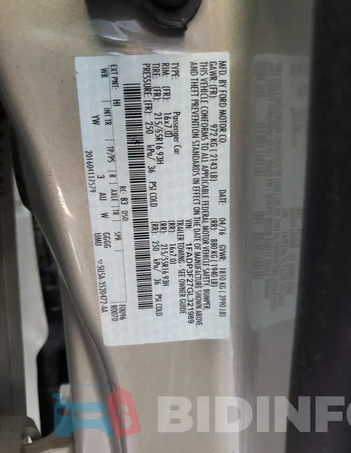 1FADP3F27GL321989 Photo# 12