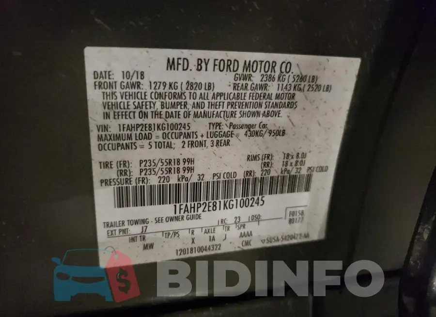 1FAHP2E81KG100245 Photo# 12